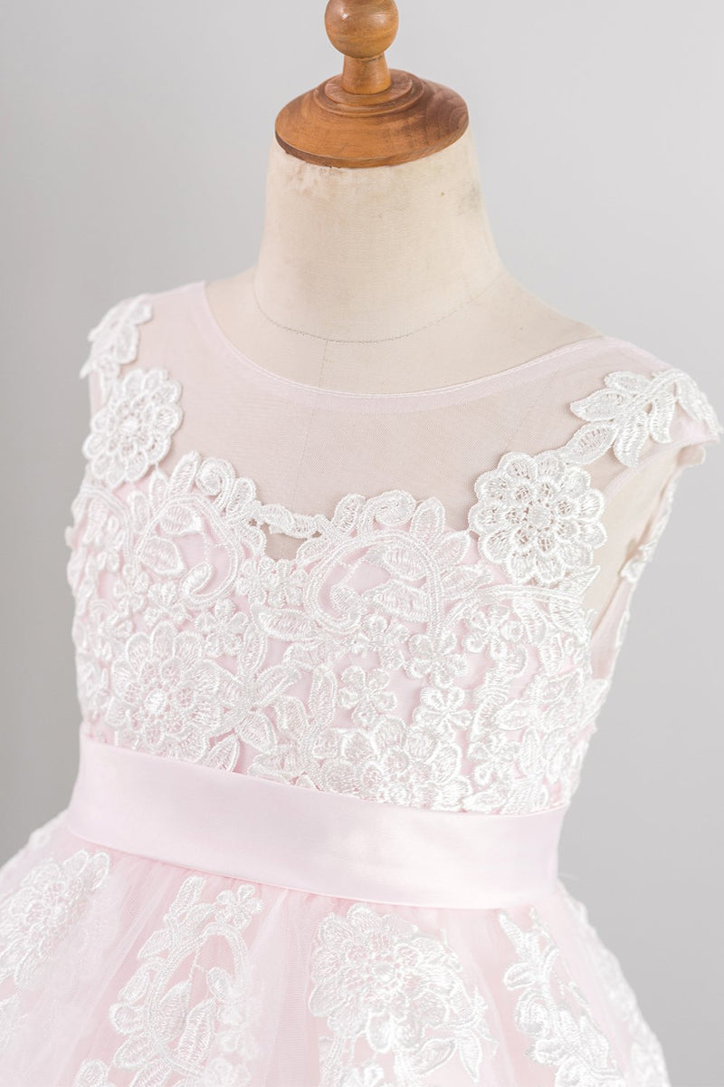 Cargar imagen en el visor de la galería, Vestido de niña de flores rosa claro con apliques