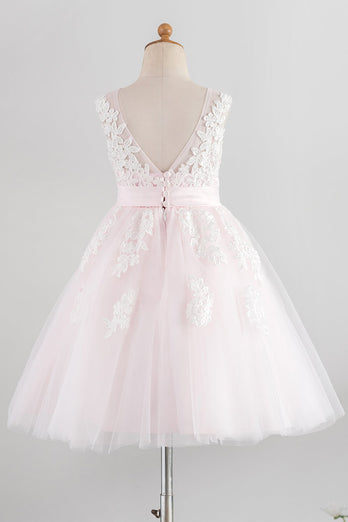 Vestido de niña de flores rosa claro con apliques