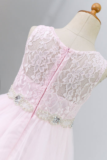 Vestido de encaje de flores rosas con cuentas