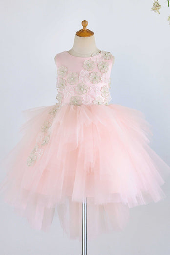 Jewel Pink Tulle Flower Girl Dress con Apliques