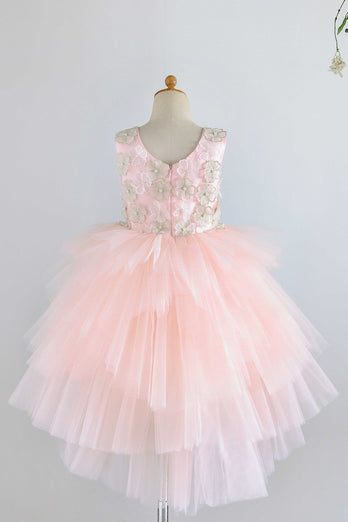 Jewel Pink Tulle Flower Girl Dress con Apliques