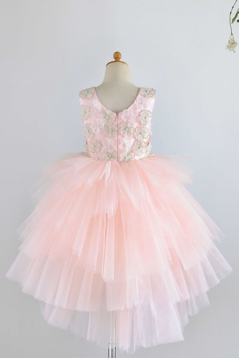 Cargar imagen en el visor de la galería, Jewel Pink Tulle Flower Girl Dress con Apliques