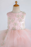 Jewel Pink Tulle Flower Girl Dress con Apliques