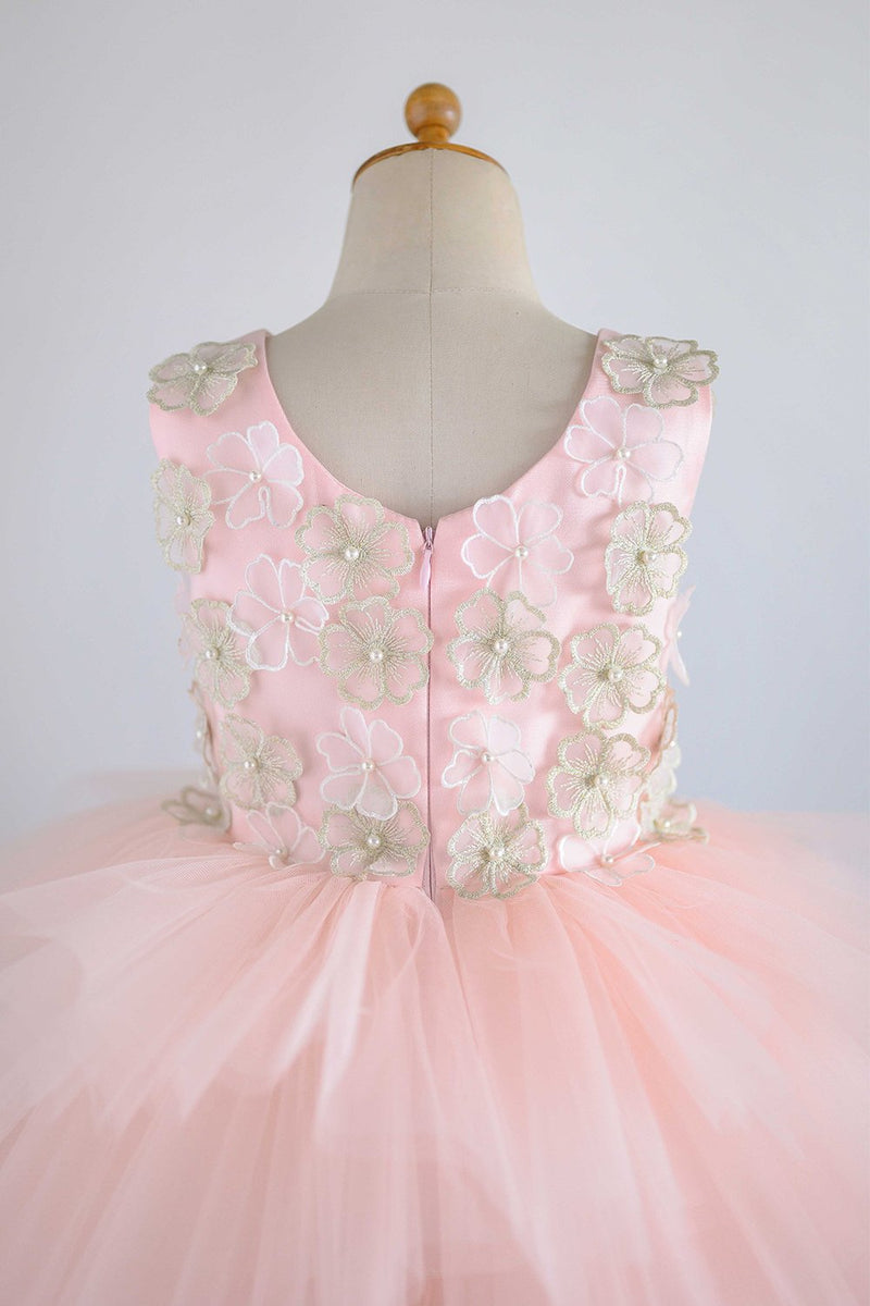 Cargar imagen en el visor de la galería, Jewel Pink Tulle Flower Girl Dress con Apliques