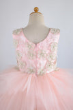 Jewel Pink Tulle Flower Girl Dress con Apliques