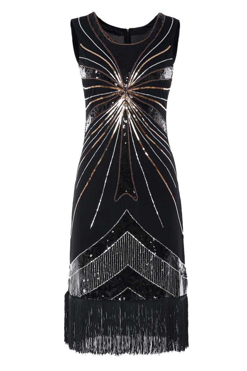 Cargar imagen en el visor de la galería, Vestido flapper negro de los años 20