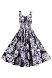 Blanco Halloween Escote Cuadrado Vintage Dress