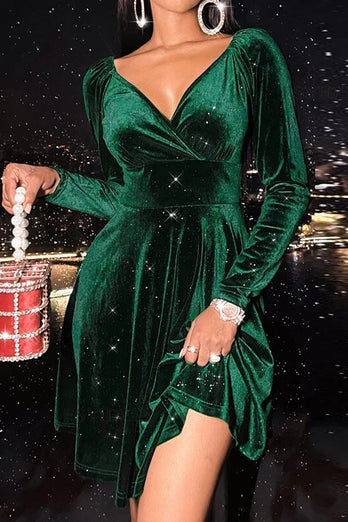 Vestido de Navidad de Terciopelo Verde Cuello en V