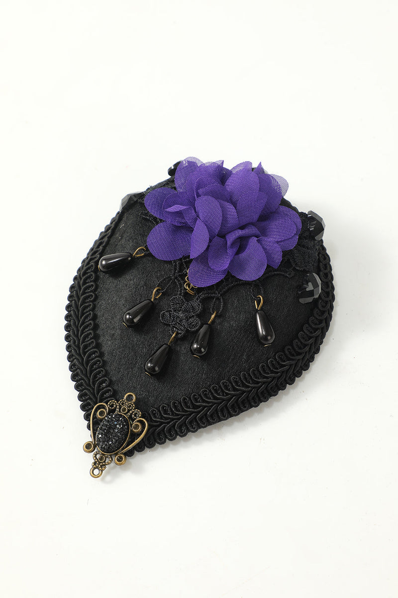 Cargar imagen en el visor de la galería, Horquilla Negra de Halloween con Flor Púrpura