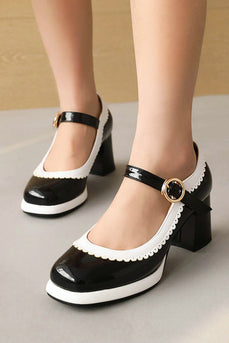 Zapatos negros de punta redonda con correa ajustable