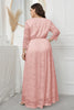 Cargar imagen en el visor de la galería, Talla grande cuello en V encaje rosa vestido de madre de la novia