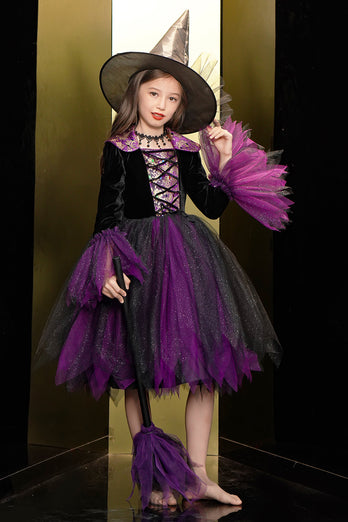 Brillante Negro y Púrpura Tul Vestido de Chica de Halloween
