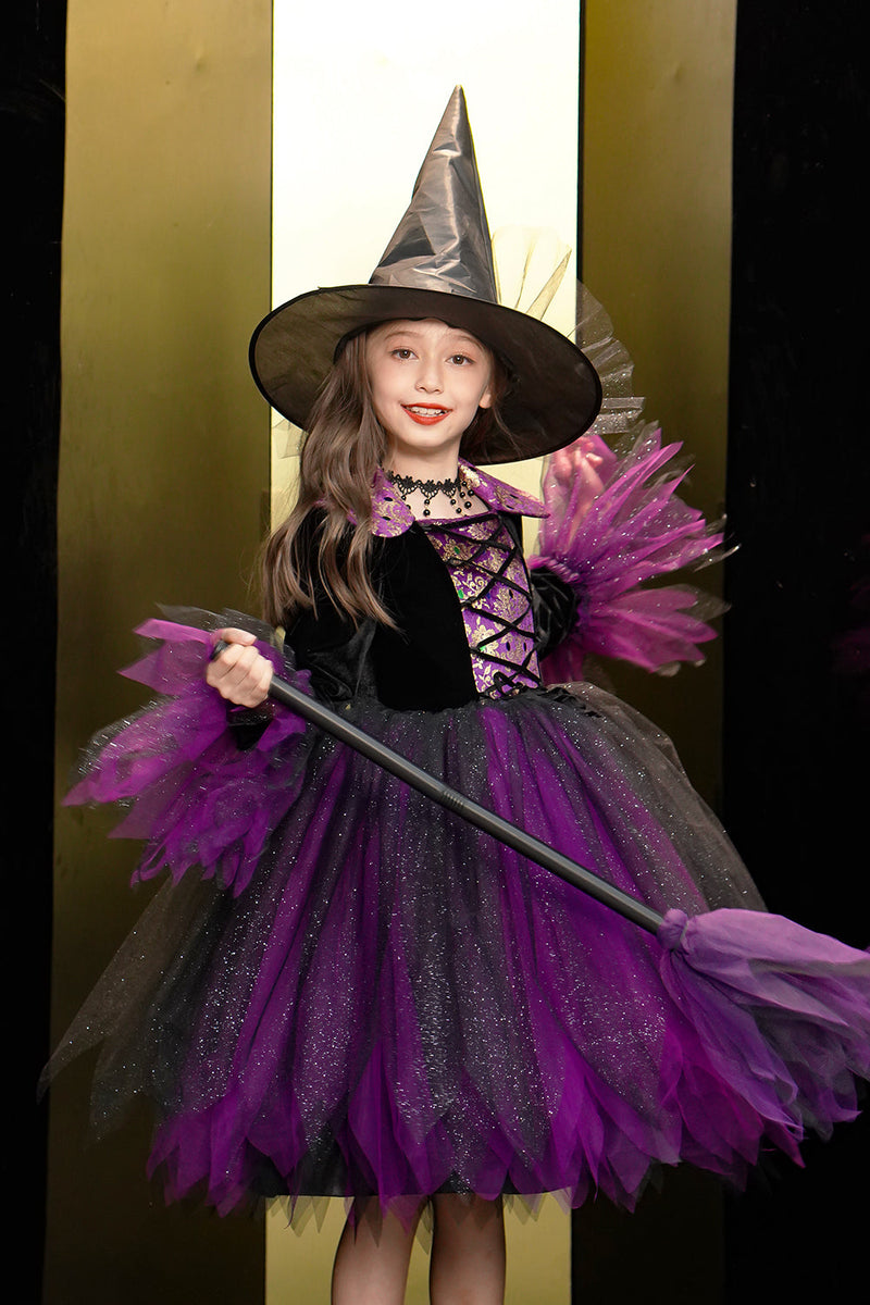 Cargar imagen en el visor de la galería, Brillante Negro y Púrpura Tul Vestido de Chica de Halloween