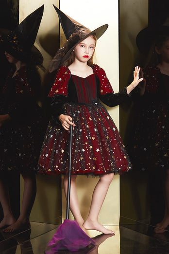 Brillante vestido rojo de Halloween Chica con estrella