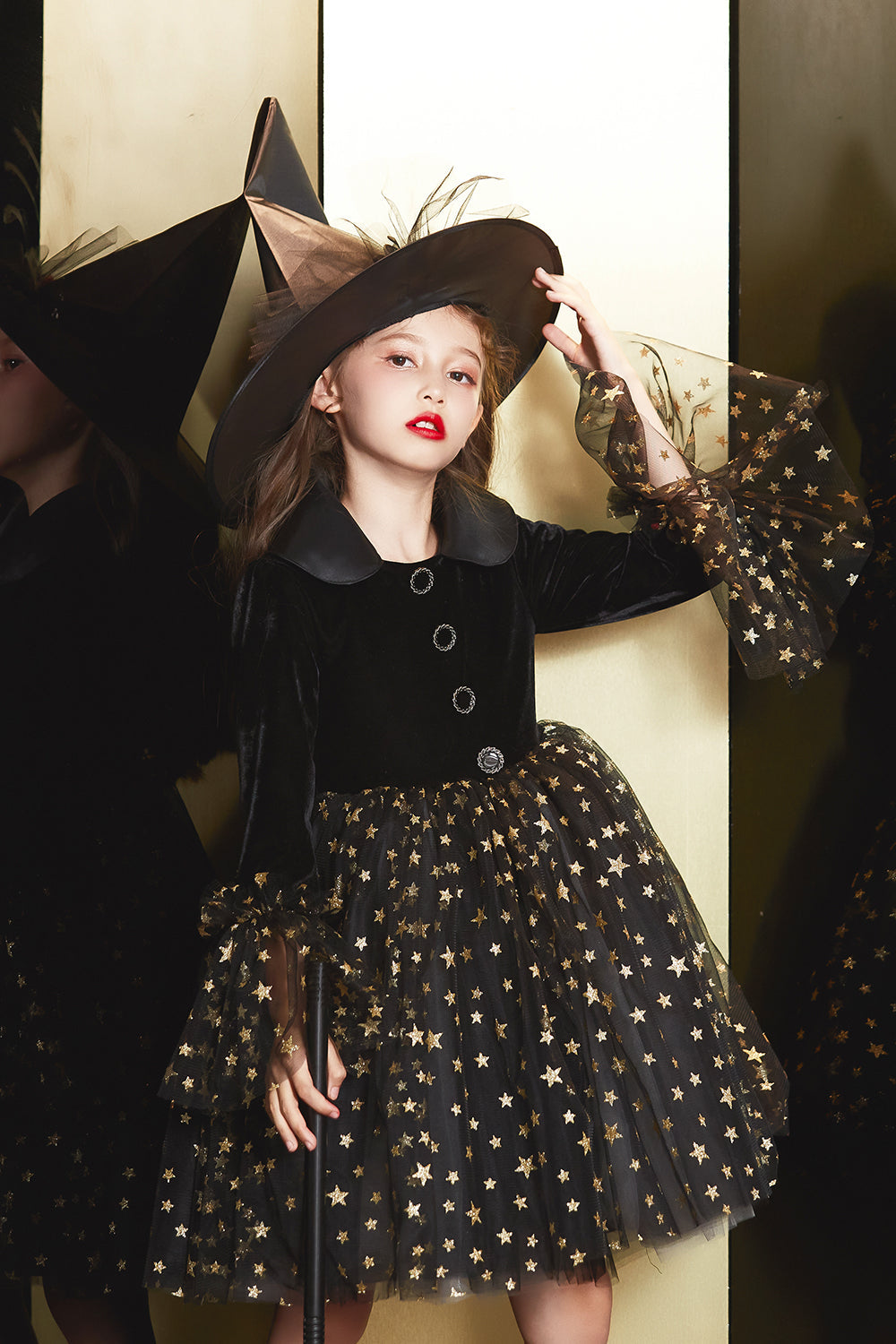 Terciopelo Negro Halloween Chica Vestido con Estrella