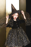Terciopelo Negro Halloween Chica Vestido con Estrella