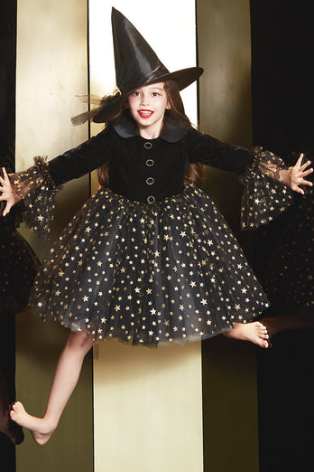 Terciopelo Negro Halloween Chica Vestido con Estrella