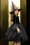 Brillante negro terciopelo manga larga Vestido de chica de Halloween