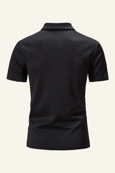 Slim Fit V Cuello Mangas Cortas Negro Camisa Polo