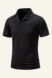 Slim Fit V Cuello Mangas Cortas Negro Camisa Polo
