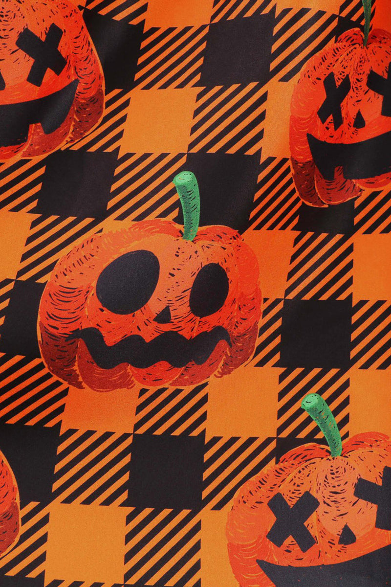 Cargar imagen en el visor de la galería, Vestido retro de Halloween con estampado naranja con mangas largas