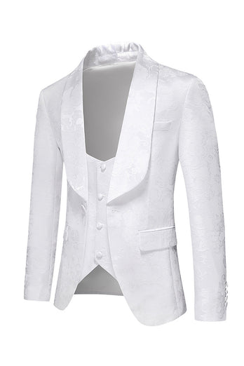 Jacquard blanco blanco de 3 piezas chal solapa trajes de fiesta