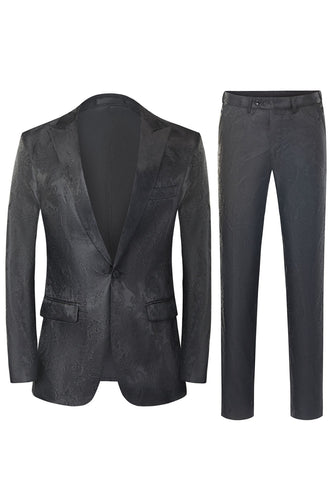 Jacquard negro de 2 piezas para hombres Peak Lapel Prom Suits