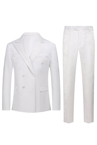 Jacquard blanco de doble pecho 2 piezas trajes de hombre