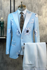 Azul claro Floral Peak Lapel 2 piezas Trajes de hombre