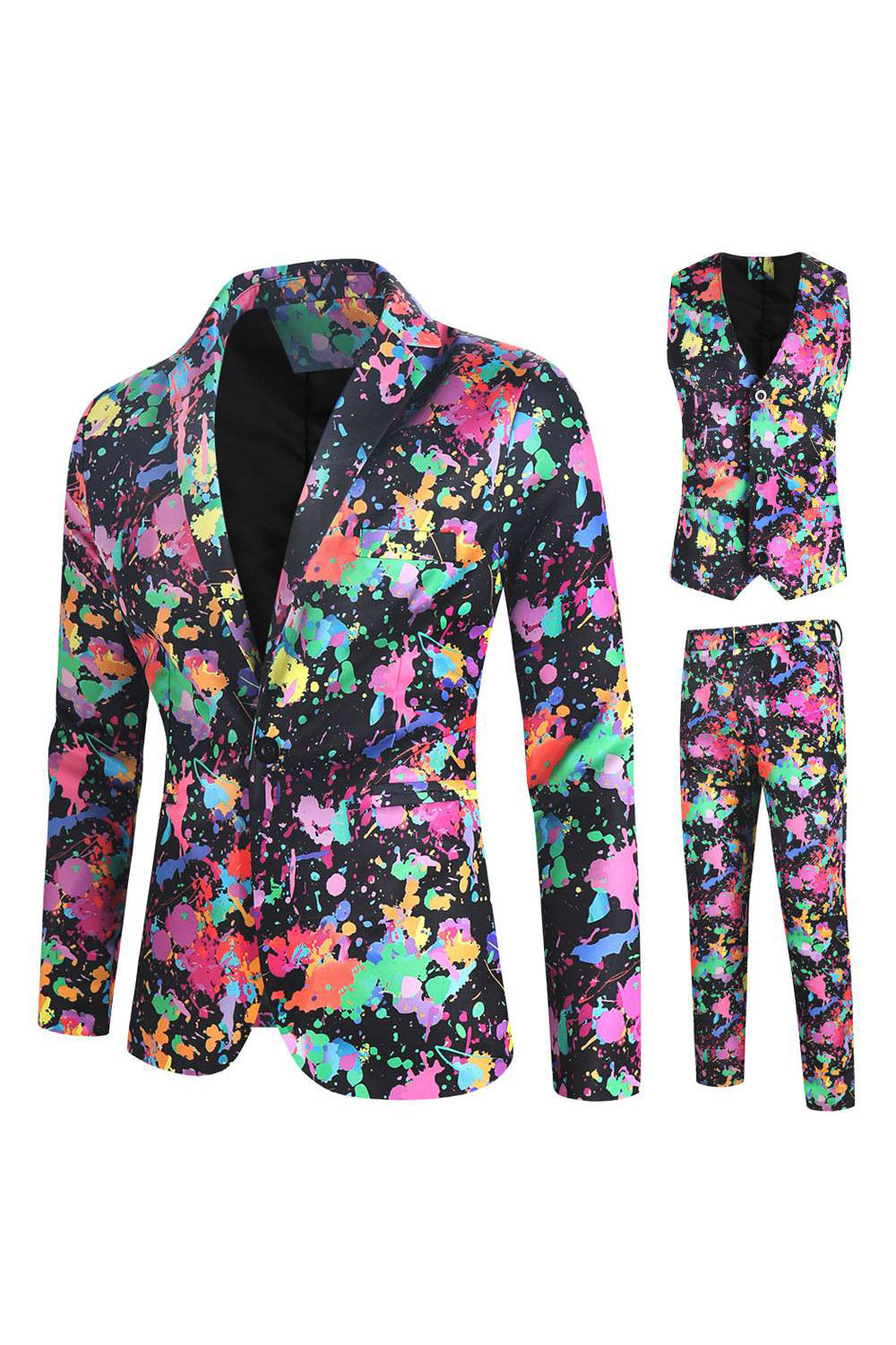 Trajes de fiesta de un botón coloridos de 3 piezas estampados de Navidad para hombre