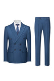 Trajes formales de hombre de 3 piezas con solapa de pico a rayas azul marino