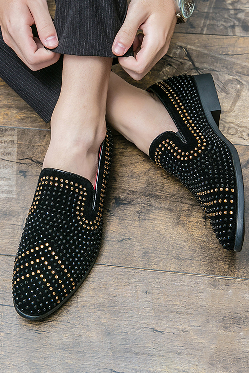 Negro Zapatos de hombre de fiesta con cuentas