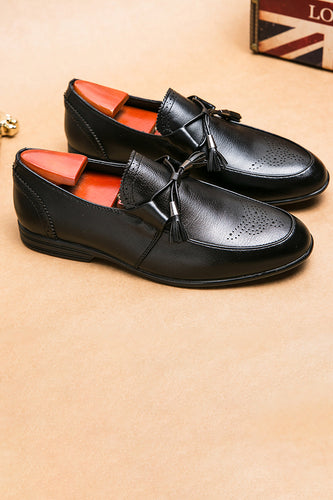 Zapatos de hombre cuero negro con fleco
