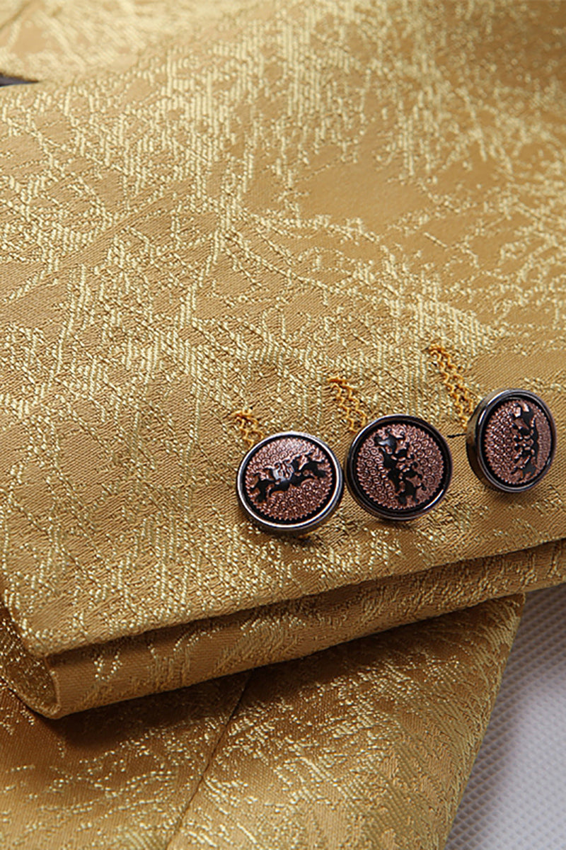 Cargar imagen en el visor de la galería, Golden One Button Jacquard Blazer de graduación masculina