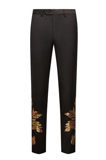 Negro y Oro Jacquard Sequins Masculinos 2 Piezas Trajes de Fiesta