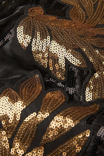 Negro y Oro Jacquard Sequins Masculinos 2 Piezas Trajes de Fiesta