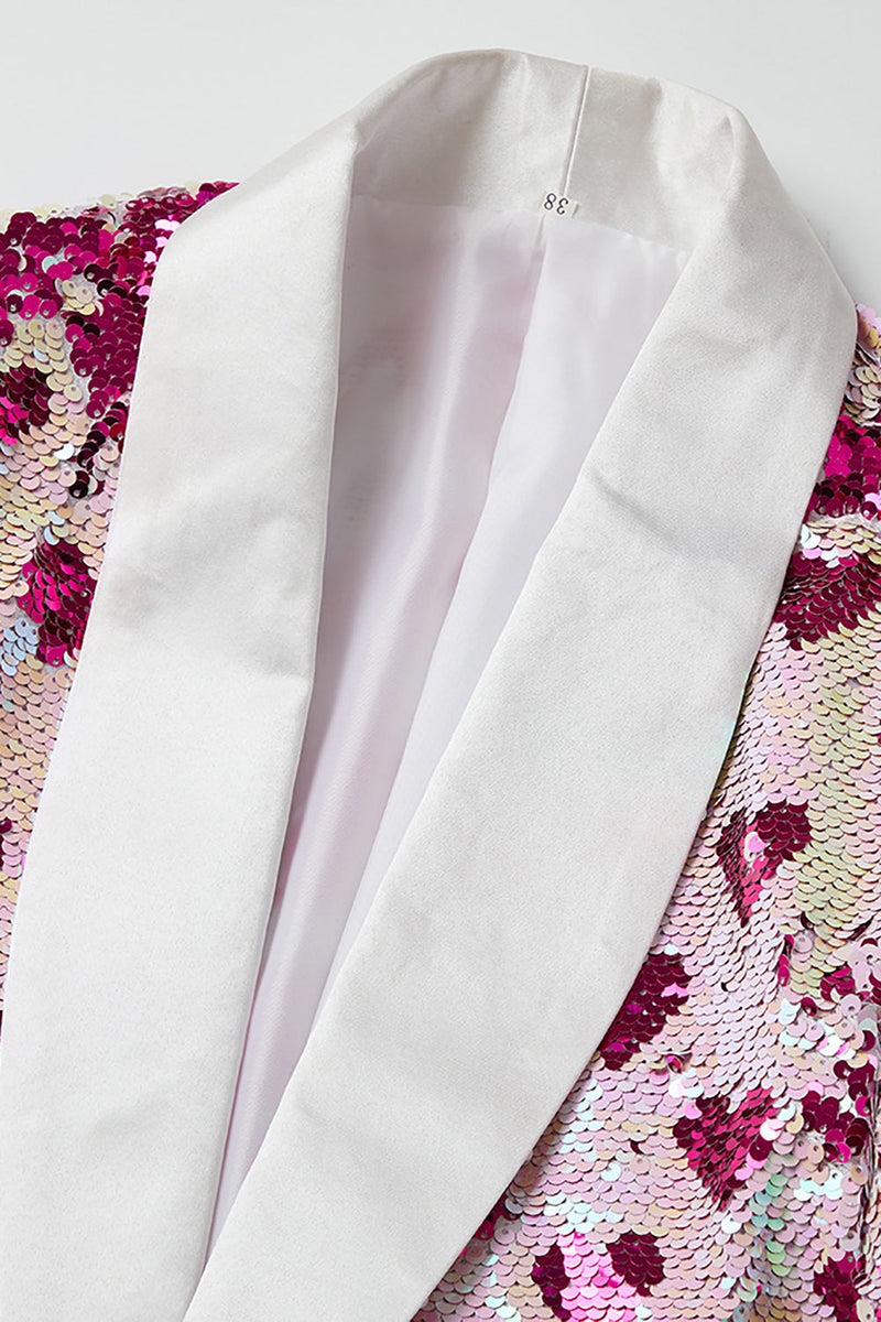 Cargar imagen en el visor de la galería, Rosa Lentejuelas Chal Solapa Blazer Hombre