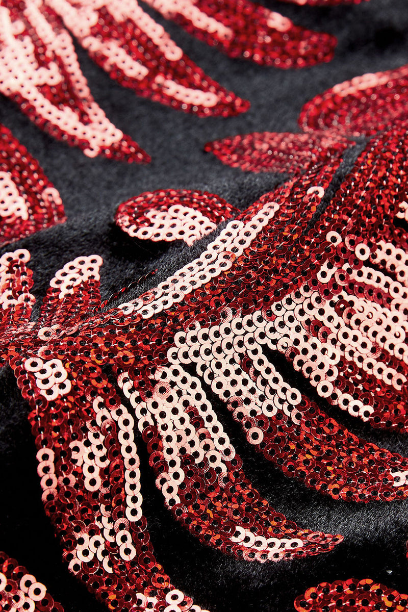Cargar imagen en el visor de la galería, Lentejuelas Rojo Patrón Floral Trajes de Hombro 2 Piezas