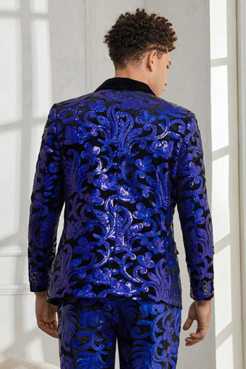 Chal solapa de un botón Royal Blue Selentejuelas Trajes de 2 piezas para hombre