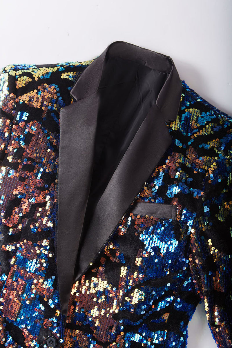 Cargar imagen en el visor de la galería, Brillante blazer de lentejuelas azul oscuro para hombre