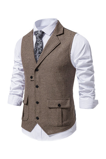 Azul Marino Chaleco de traje para hombre solapa un solo pecho