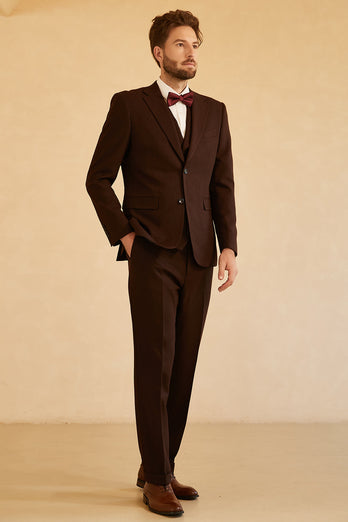 Solapa de muesca marrón oscuro traje de 3 piezas