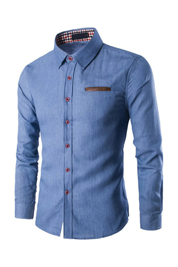 Camisa de algodón manga larga azul