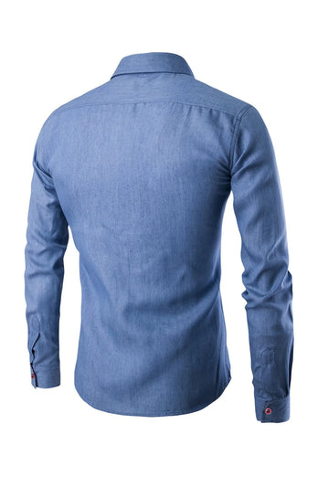 Camisa de algodón manga larga azul