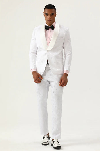 Blanco Jacquard 2 Piezas Trajes de Fiesta Para Hombres