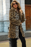 Abrigo de piel sintética leopardo solapa de muescas marrón