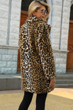 Abrigo de piel sintética leopardo solapa de muescas marrón
