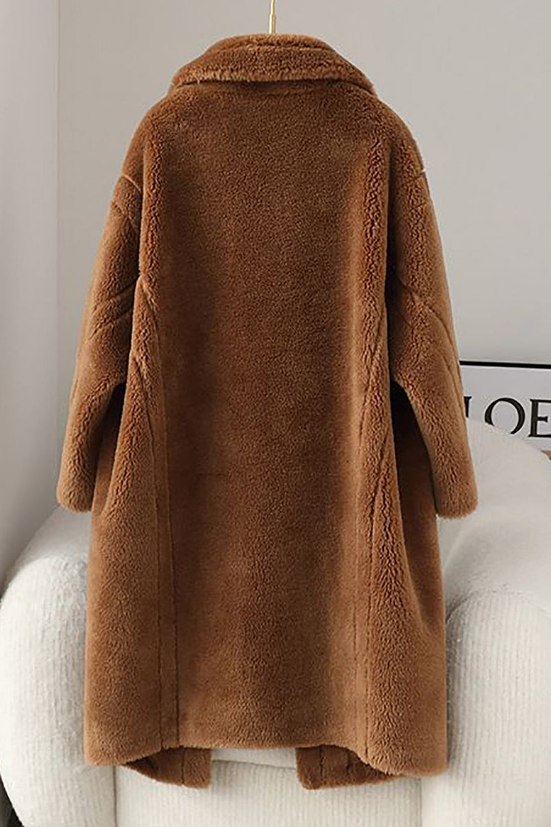 Cargar imagen en el visor de la galería, Abrigo largo de lana solapa con muescas marrón