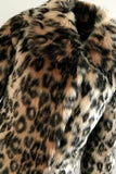 Cuello de solapa leopardo marrón abrigo de piel sintética