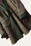 Mezcla de lana gris abrigo a cuadros cuello de solapa un botón